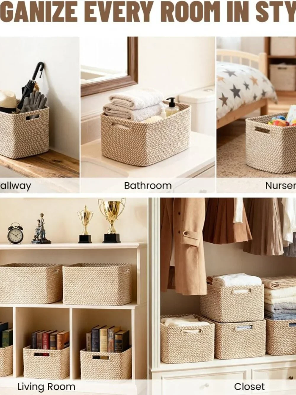 New 5 Pack Woven Storage Baskets, Decorative Storage Bins for Organizing | 13.8'